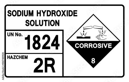 Sodium Hydroxide UN 1824 Solution Symbol Sign, Vector Illustration, Isolate On White Background, Label.EPS10