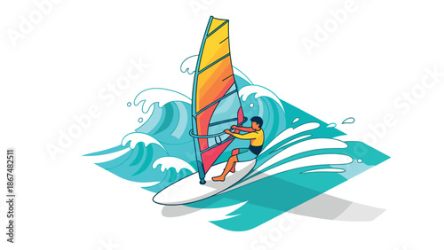 Colorful windsurfing adventure on dynamic ocean waves