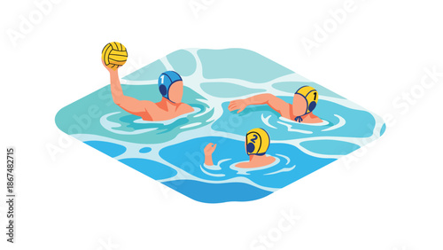 Team sport strategy in water with players competing in a dynamic pool setting