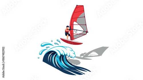Dynamic windsurfing adventure over vibrant ocean waves