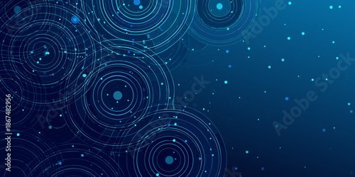 Abstract blue background with concentric circles and scattered glowing particles