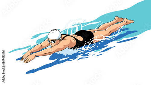 Dynamic swimming athlete performing butterfly stroke with water splash