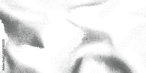Gray stippled abstract shapes on white background dots