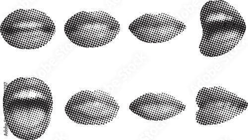 Halftone Dot Lips and Mouth Illustration Set with Retro Comic Style Facial Expressions on White Background