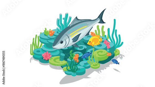 Colorful marine life with tropical fish and coral reefs