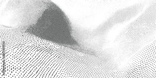 Abstract grayscale halftone pattern with flowing curves and shadows dots
