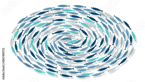 Swirling fish pattern in shades of blue and white