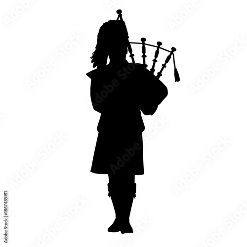 Scotsman playing bagpipes, traditional and proud silhouette on a transparent background