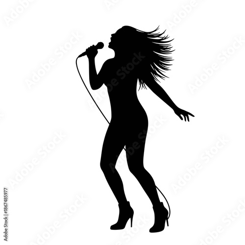 Jazz singer on stage, soulful and dynamic silhouette on a transparent background