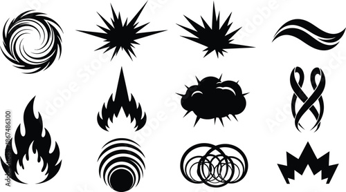 Collection of Black and White Abstract Graphic Symbols and Icons for Design Elements