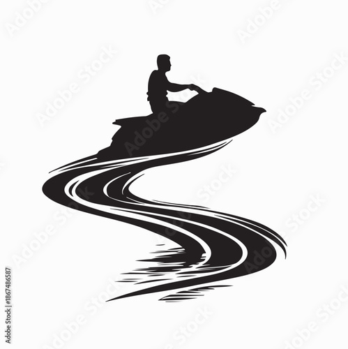 Silhouette of a Person Riding a Jet Ski on Water Vector Illustration 