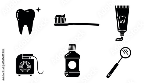 Essential dental care items and oral hygiene tools for maintaining healthy teeth and gums, perfect for educational materials, health websites, and general dental health promotions