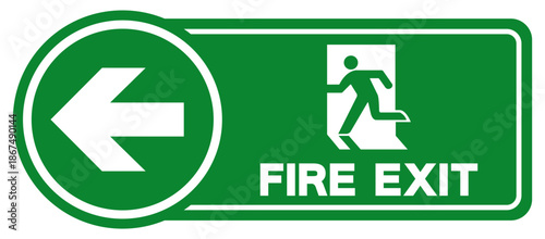 Fire Exit Arrow Left Symbol Sign, Vector Illustration, Isolate On White Background Label. EPS10