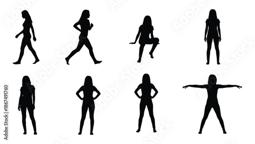 Silhouettes of women in various poses showcasing dynamic human forms