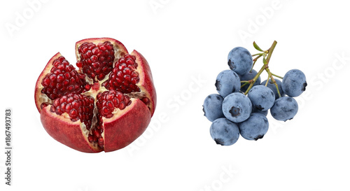 pomegranate and blueberry cluster isolated on white background transparent PNG 