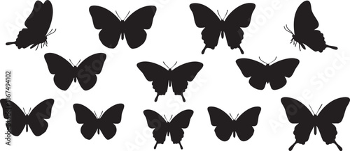 Black butterfly silhouettes arranged in a circular pattern on a white background 19