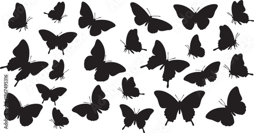 Black butterfly silhouettes on white background nature 15