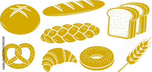 Bakery icon vector set. cooking illustration sign collection. bake symbol. Cake and desert web icons. Bread mark.
