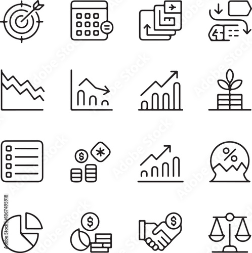 Financial Growth and Analysis Line Icons