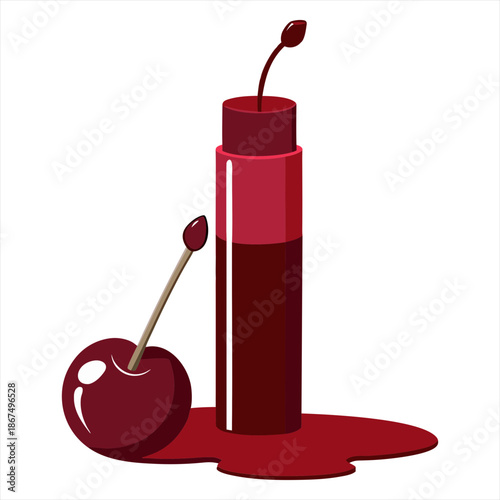 Vector art illustration of a luxury lipgloss product with cherry fruit