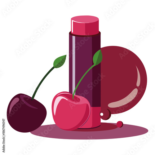 Vector art illustration of a luxury lipgloss product with cherry fruit