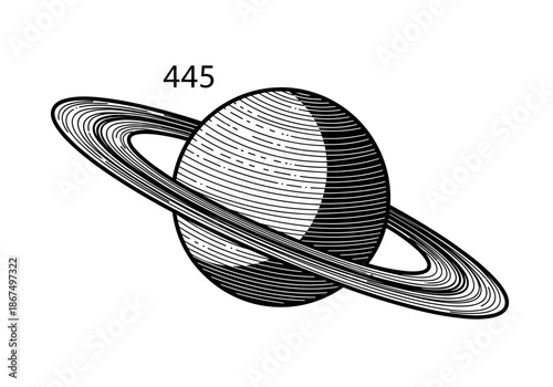 Classic engraved depiction of Saturn, highlighting its magnificent ring system, space science illustration.