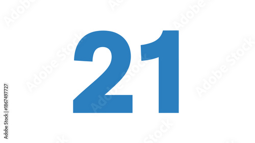 Blue Number 21 Large Bold Digit on White Background