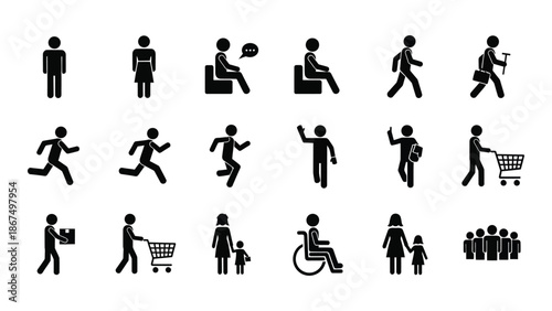 Collection of diverse human figures in simple black silhouette style