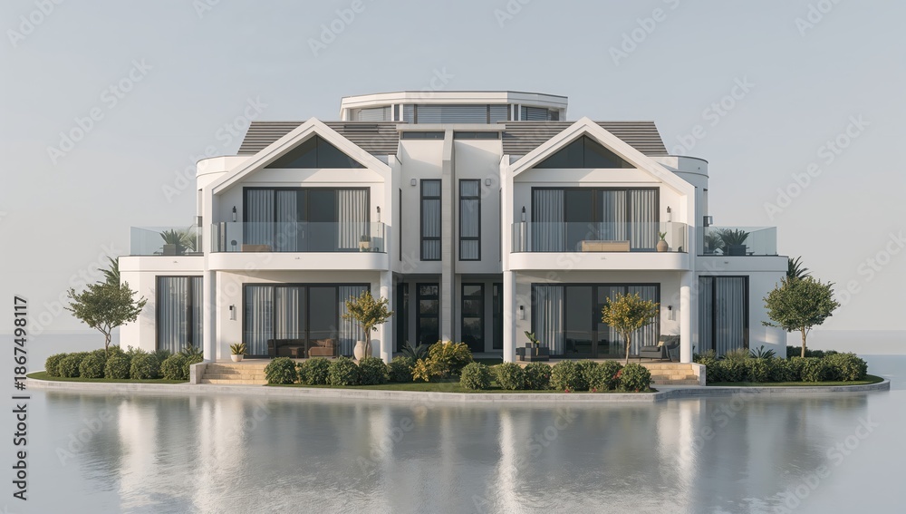 Fototapeta premium Contemporary twin houses with minimalist design, modern residential architecture concept