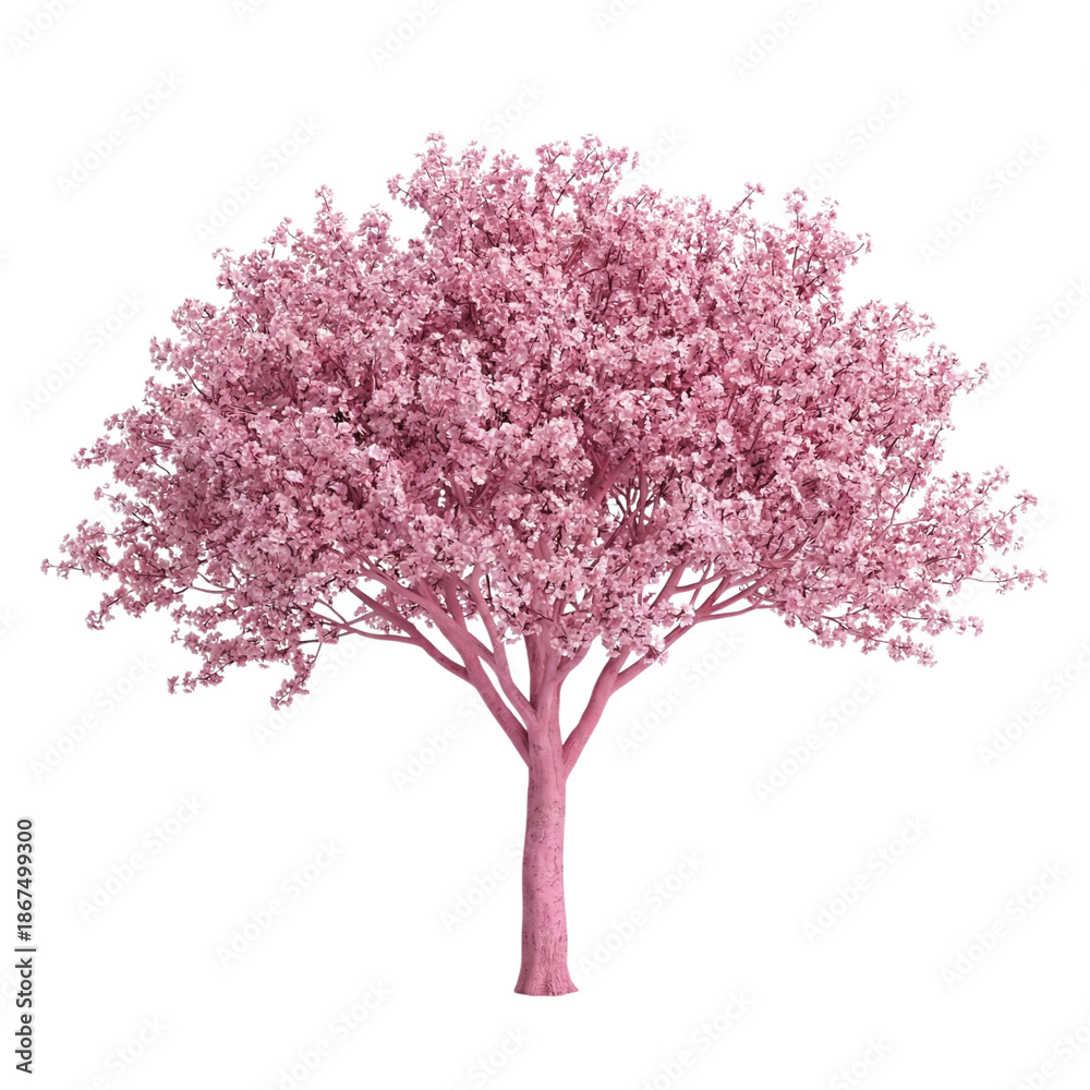 Fototapeta premium beautiful pink cherry blossom tree on Isolated transparent background png. generated with AI