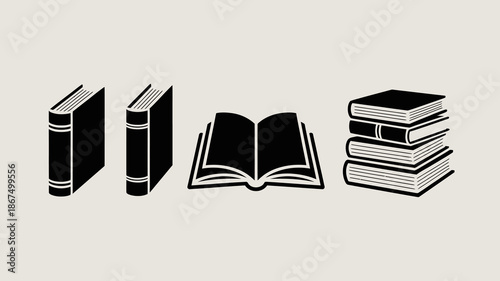 a simple illustration depicting a collection of books in various positions some stacked and some open on a neutral background high quality professional detailed modern elegant