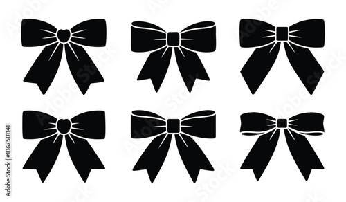 Simple Ribbon Bow Vector Icon Set for Branding, Labels and Elegant Packaging Design