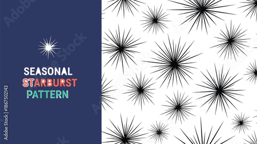 Black outline spiky starburst seamless pattern