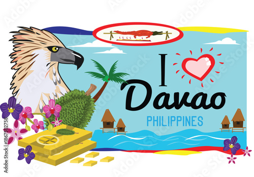 Davao City Philippines tourism concept. Editable Clip Art. 