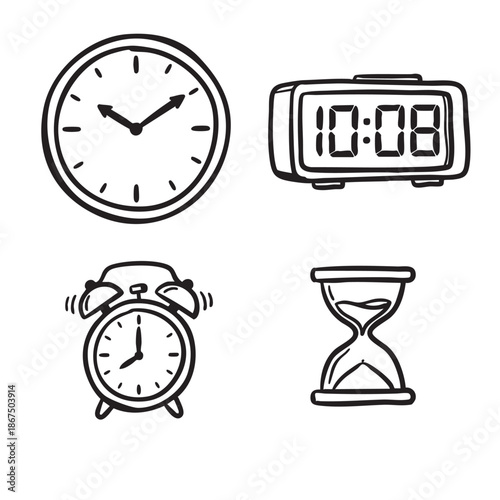 Hand Drawn Clocks and Time Measurement Icons