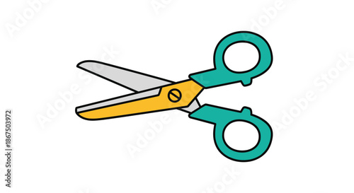Simple pair of office scissors with bright turquoise handles and silver blades used for cutting paper and various craft tasks.