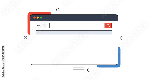 Modern website browser interface mockup with a clean layout and search bar elements for digital browsing and tech themes.