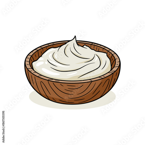 A delicious and healthy serving of yogurt in a rustic wooden bowl