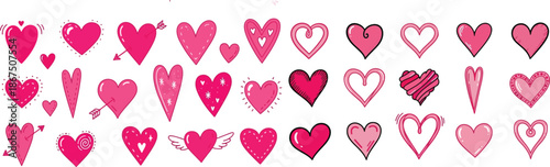 Pink hearts doodle artistic set. Valentines hearts vector design.eps