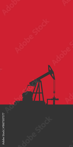 Oil rig pumpjack background. Petroleum industry. Simple flat silhouette banner. Crude oil