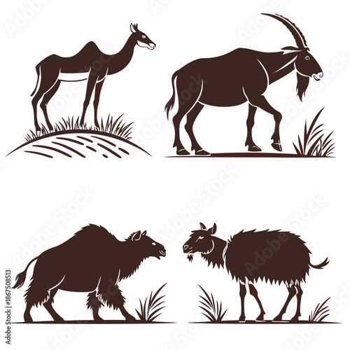 Silhouettes of various mountain animals