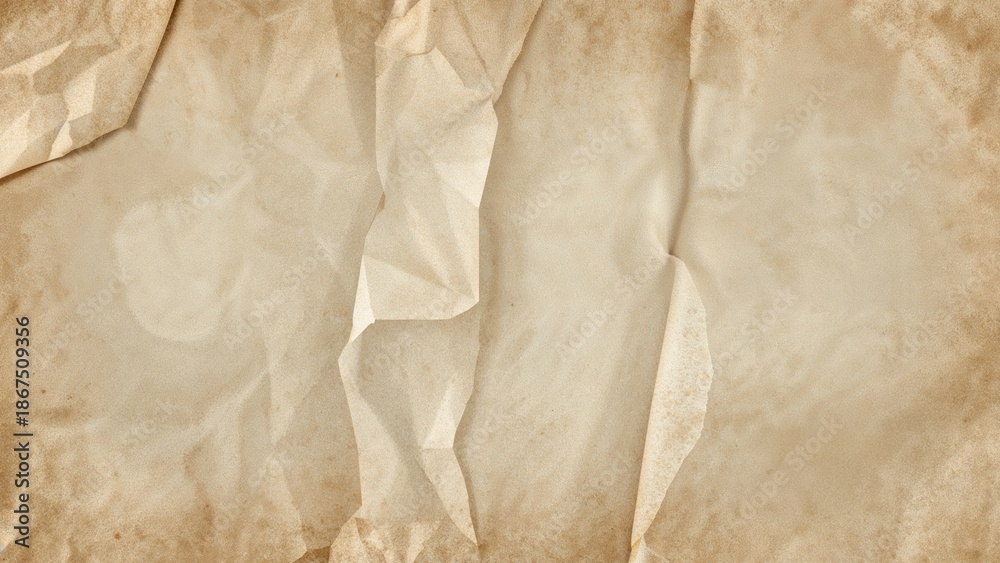 Obraz premium Worn, crumpled paper background with a vintage, aged appearance. Rustic and textured paper surface.