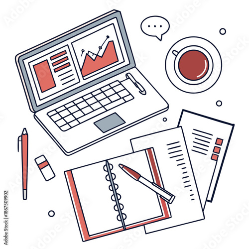 Workstation with laptop and notebook