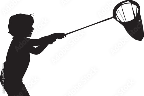 Silhouette of a person holding a lacrosse stick and catching a ball