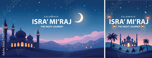 Gradient background islamic isra miraj for poster, flyer, social media template design