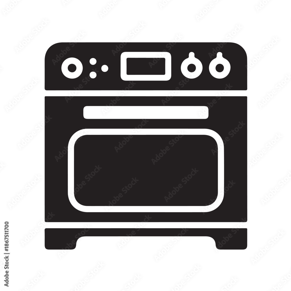 Fototapeta premium Black silhouette kitchen oven stove appliance icon for cooking and baking