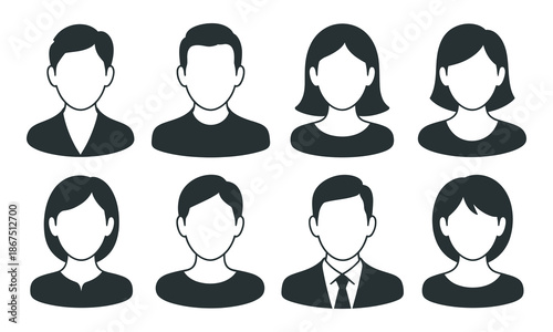 Set of eight silhouetted profiles