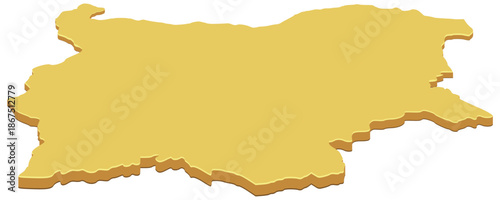 3D map of Bulgaria in a solid yellow color. Perspective view of the country's borders. (cut out)