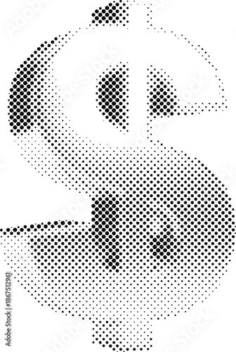 dollar sign made of small dots on white background