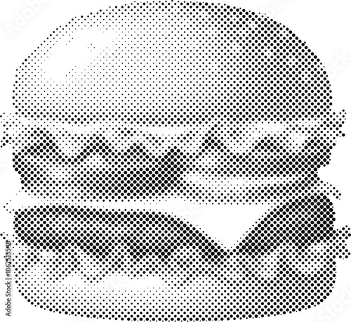 Halftone burger icon with halftone dots effect